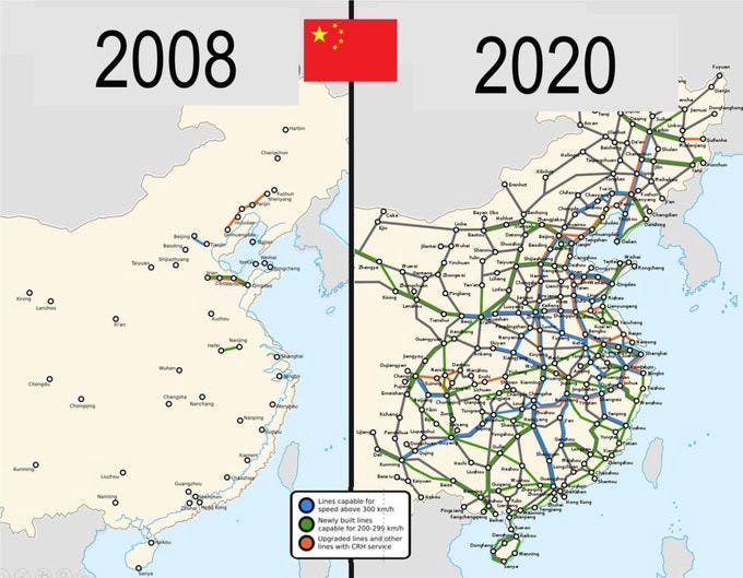 Map showcasing China's high-speed rail network