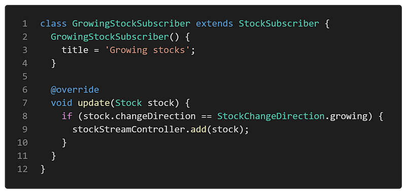 Growing stock subscriber class implementation