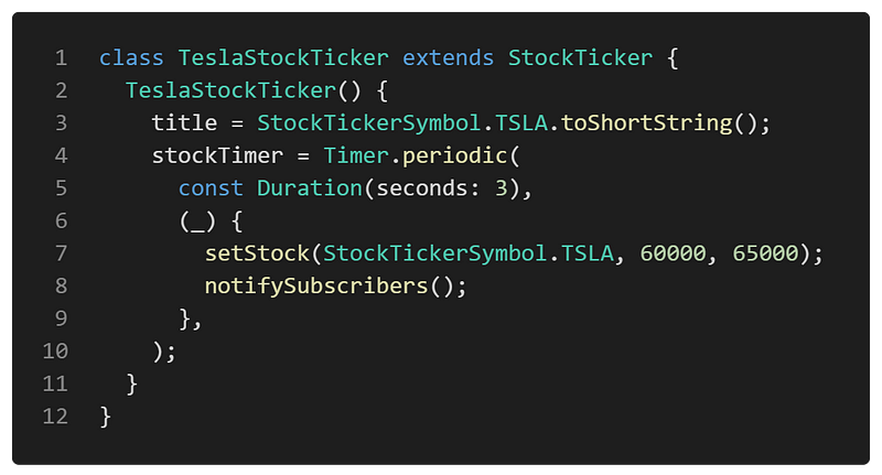 Tesla stock ticker class implementation