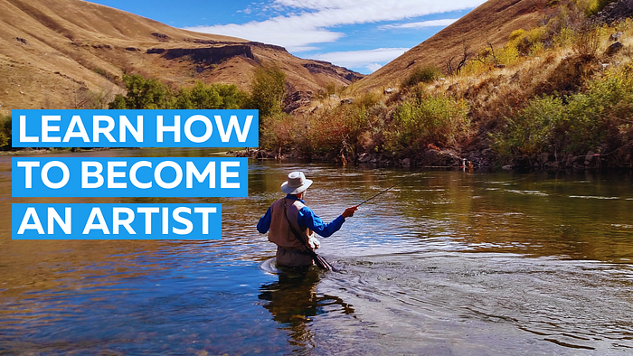 A fly fisherman practicing his technique