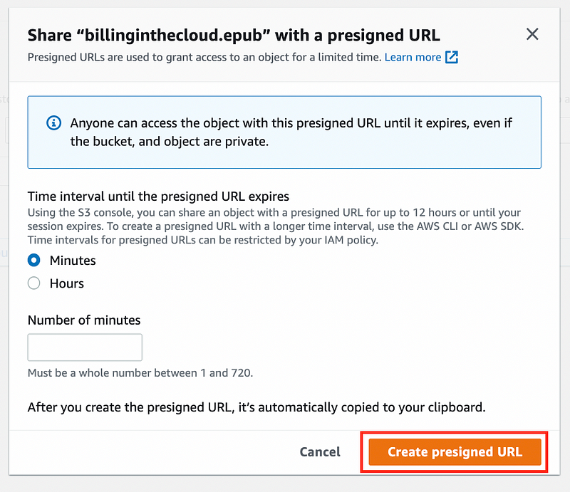 Configuring the pre-signed URL validity