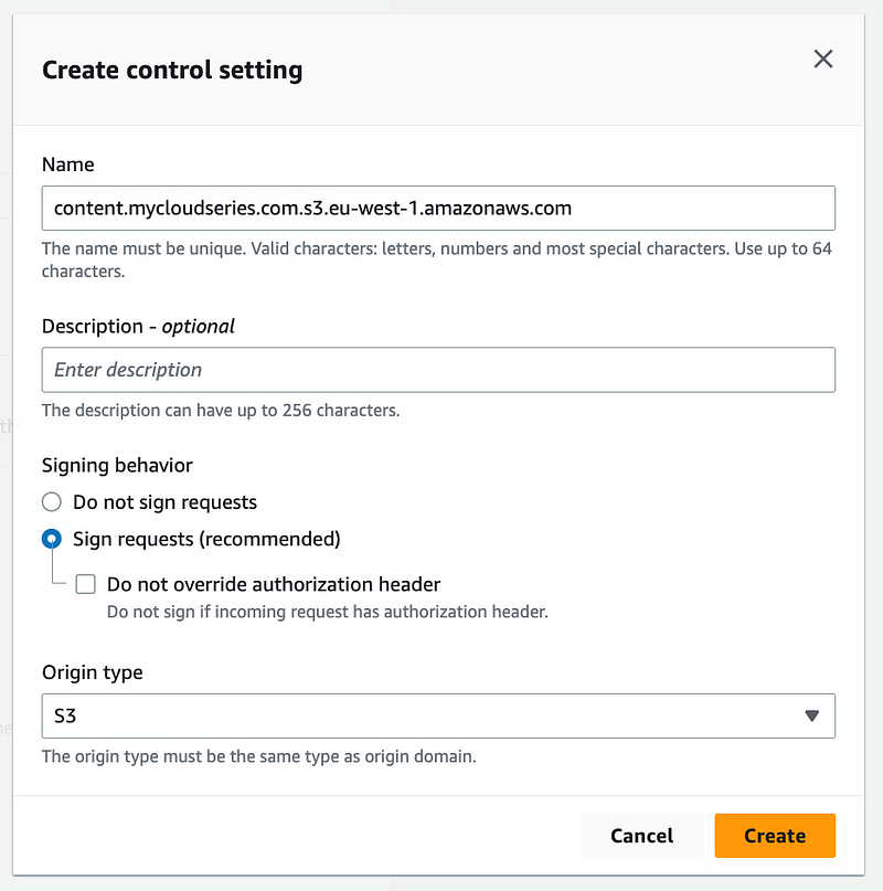 Setting up origin access control