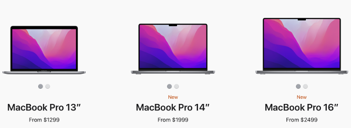 Current MacBook Pro options on Apple's website