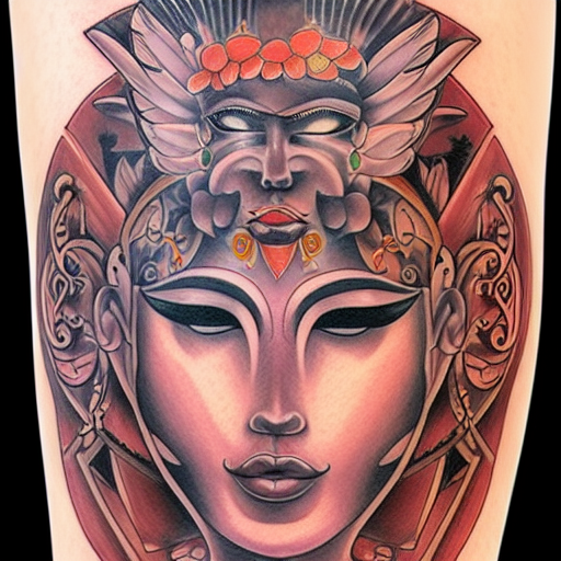 AI-Generated Goddess Mask Tattoo Design