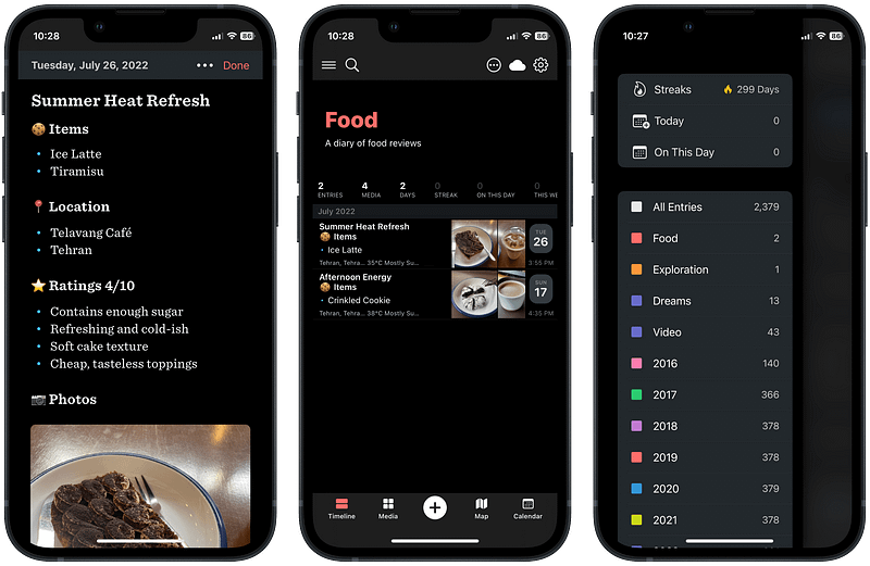 Day One Journal app interface with new features