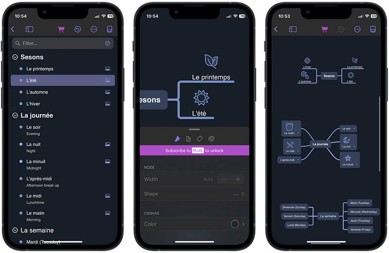 MindNode app showing mind mapping features