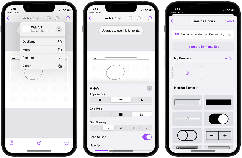 Mockup app displaying design templates