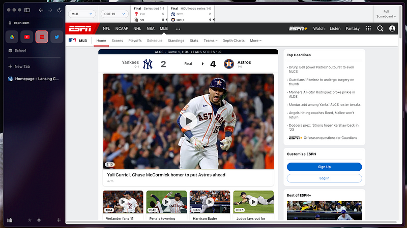 Screenshot of ESPN's MLB section