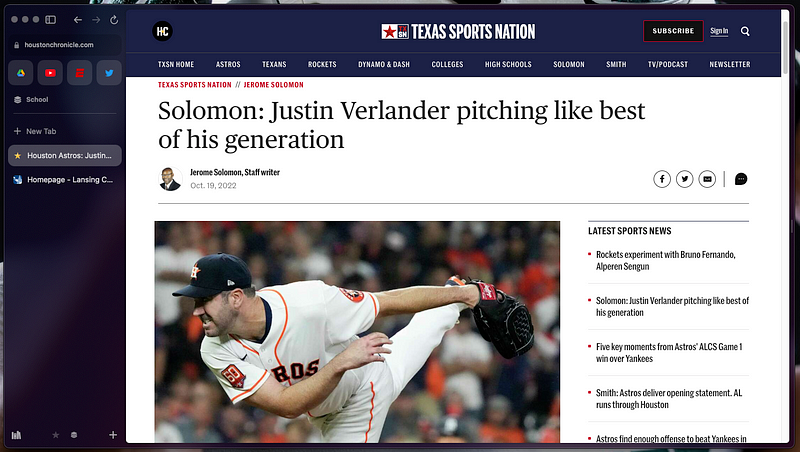 Article on Justin Verlander from the Houston Chronicle