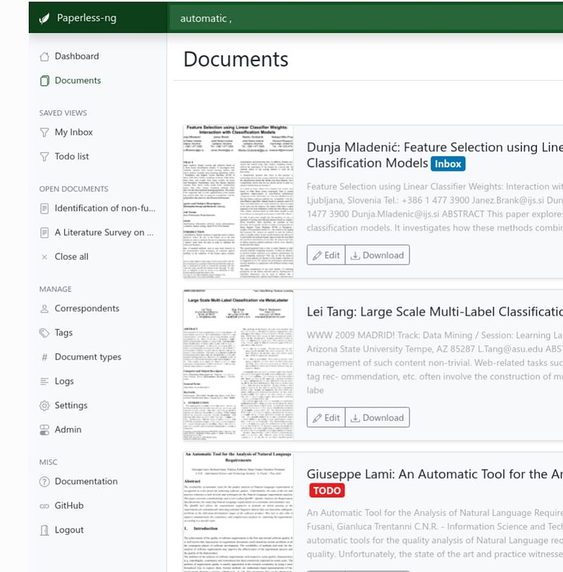 Paperless-Ng Document Scanning Interface