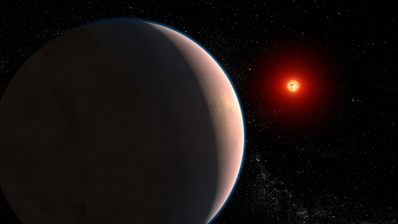 Artist's illustration of rocky exoplanet GJ 486 b