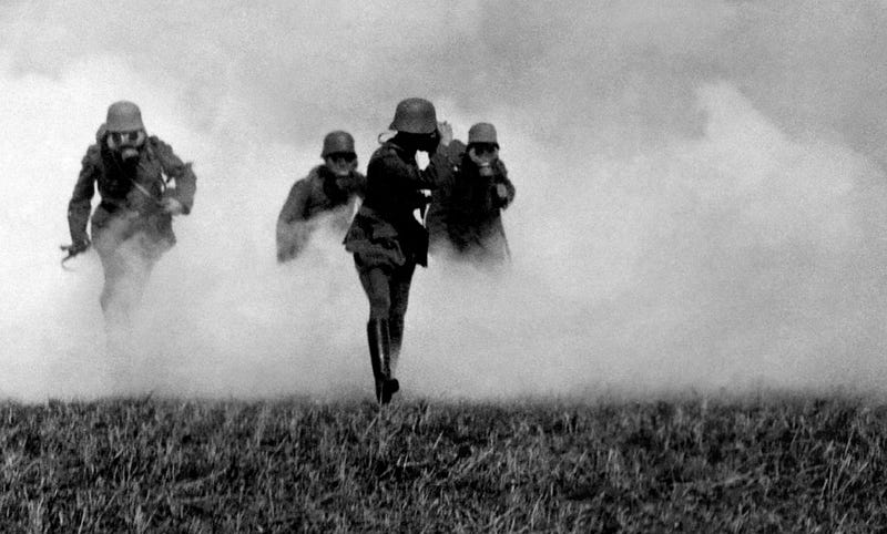 Soldiers in trench warfare during World War I