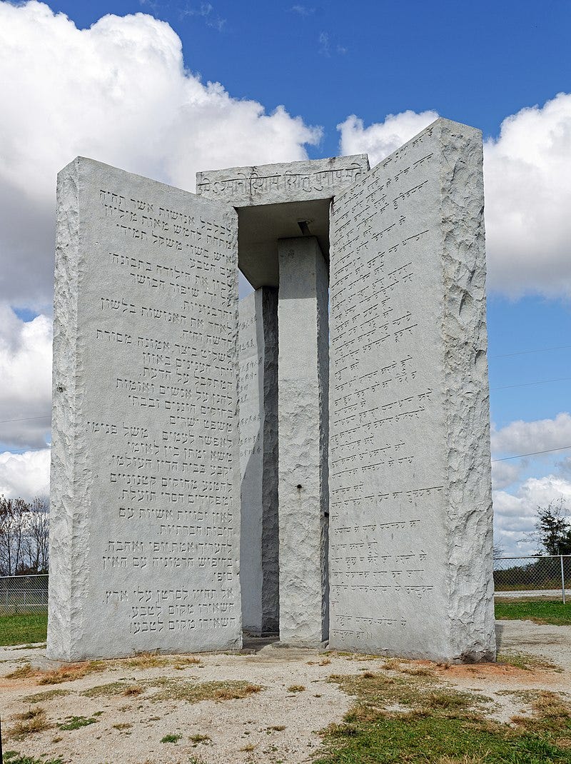 The granite slabs of the Georgia Guidestones