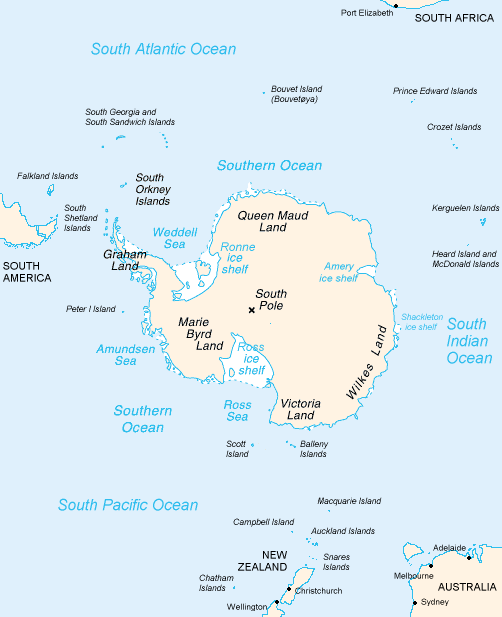 Map highlighting Antarctica's isolation