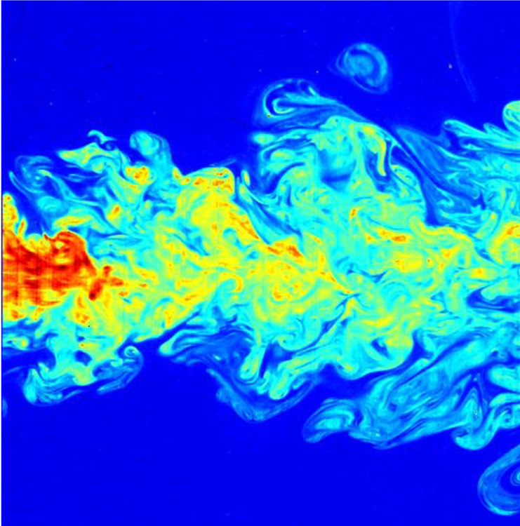 Turbulent fluid flow exhibiting various length scales