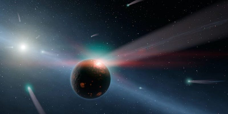 An exoplanet impacted by comets