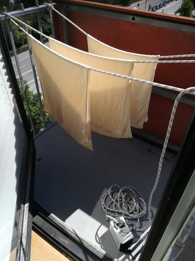 Cotton towels drying in various conditions