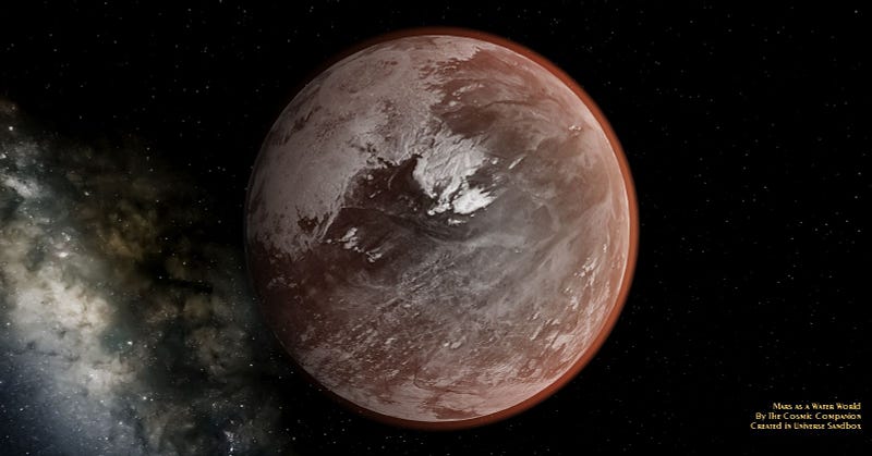 Artistic reconstruction of ancient Mars with liquid water