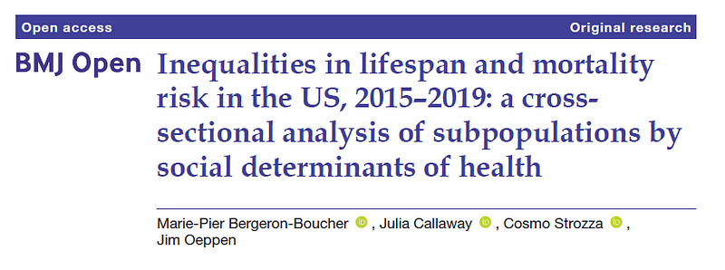 Data categories for life expectancy study