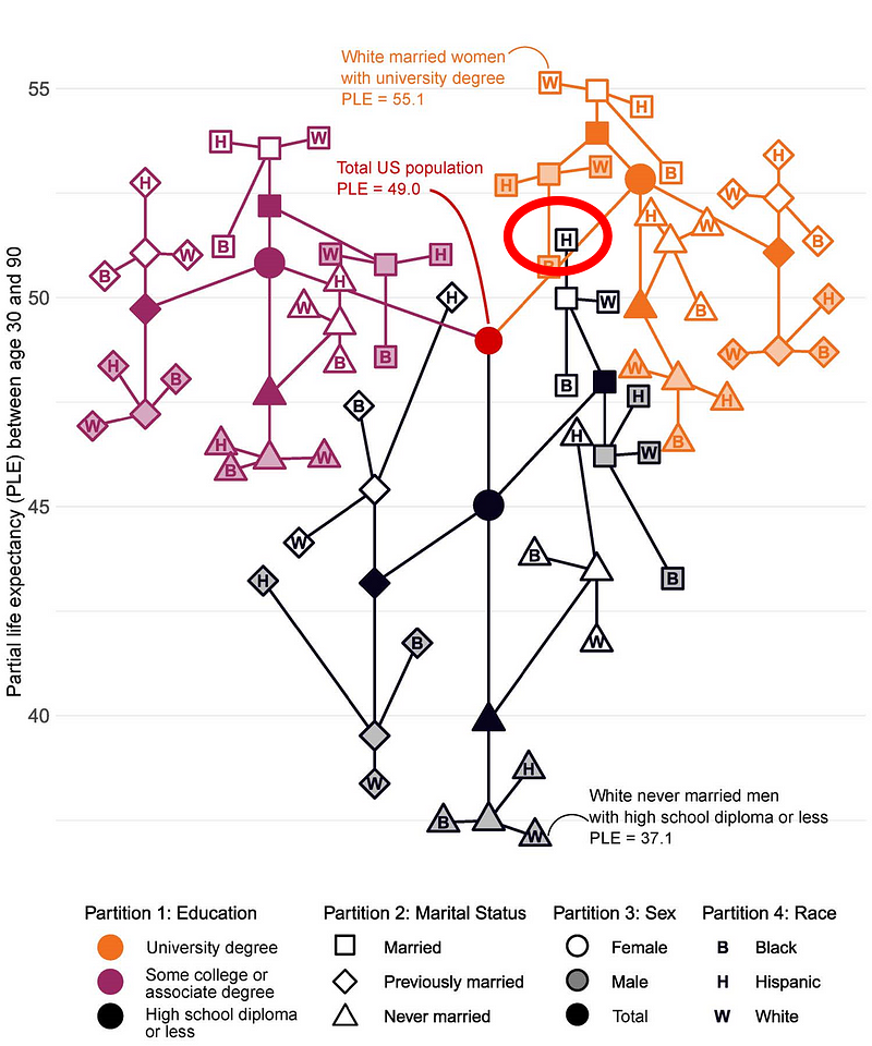 Life expectancy variation among different groups