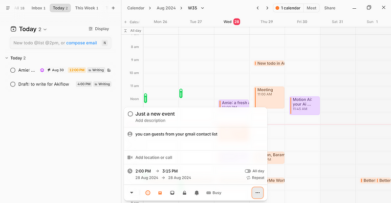 Intuitive Calendar Interface in Amie