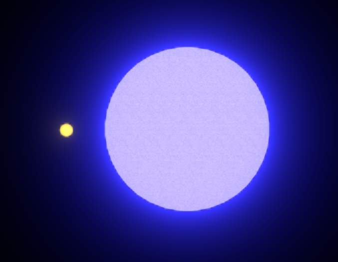 Comparison between our Sun and an O5 type main-sequence star.